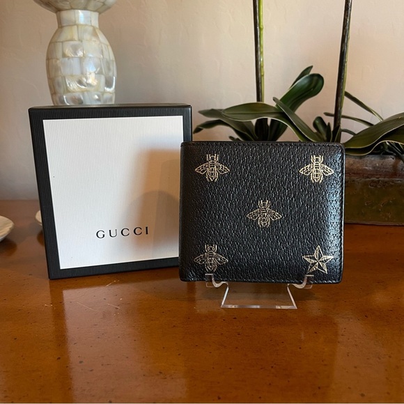 Gucci Other - GUCCI Bee Star Black Leather Bifold Wallet w/ box
